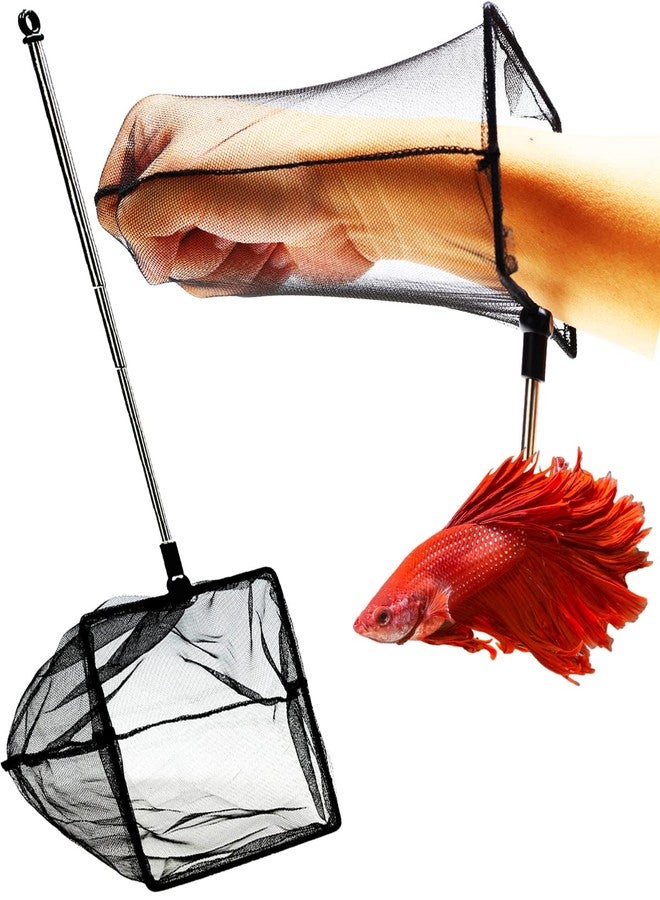 CORISRX Aquarium Betta Fish Net Protect Delicate Fin, Soft Fine Deep Mesh Scooper w/Sturdy Extendable 7~14 Inch Stainless Steel Long Handle for Shrimp Fish Tank Small Pond & Pool (3 Inch Aquarium net) - Image 1